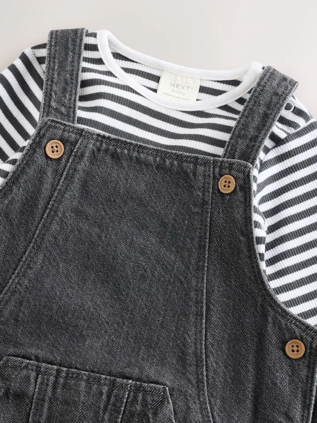 |BabyBoy| Conjunto De Macacão e Macacão Jeans Cinza Carvão Para Bebê (0 meses a 2 anos)