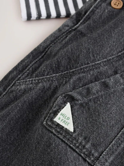 |BabyBoy| Conjunto De Macacão e Macacão Jeans Cinza Carvão Para Bebê (0 meses a 2 anos)