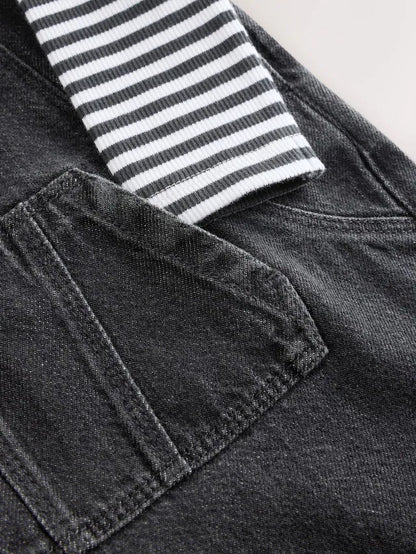 |BabyBoy| Conjunto De Macacão e Macacão Jeans Cinza Carvão Para Bebê (0 meses a 2 anos)