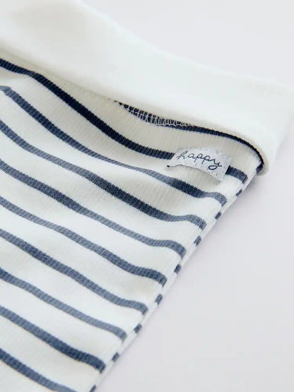 |BabyBoy| Conjunto De 3 Peças De Jaqueta, Body e Leggings Listrados Azuis Para Bebê (0 meses a 2 anos)