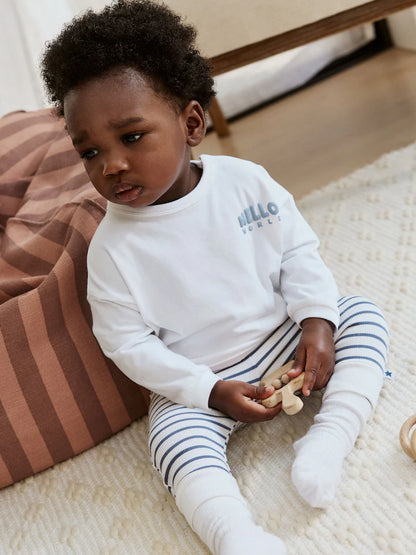 |BabyBoy| Conjunto De 3 Peças De Jaqueta, Body e Leggings Listrados Azuis Para Bebê (0 meses a 2 anos)