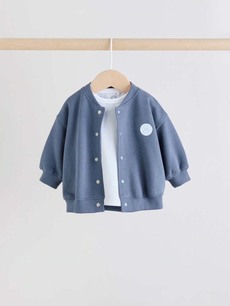 |BabyBoy| Conjunto De 3 Peças De Jaqueta, Body e Leggings Listrados Azuis Para Bebê (0 meses a 2 anos)