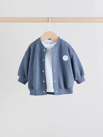 |BabyBoy| Conjunto De 3 Peças De Jaqueta, Body e Leggings Listrados Azuis Para Bebê (0 meses a 2 anos)