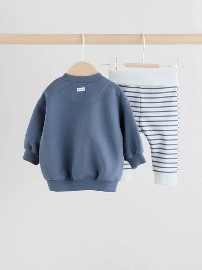 |BabyBoy| Conjunto De 3 Peças De Jaqueta, Body e Leggings Listrados Azuis Para Bebê (0 meses a 2 anos)