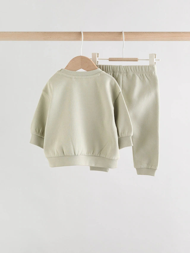 |BabyBoy| Conjunto De Moletom e Calça De Moletom Sage Green Tractor Para Bebê (0 meses a 2 anos)