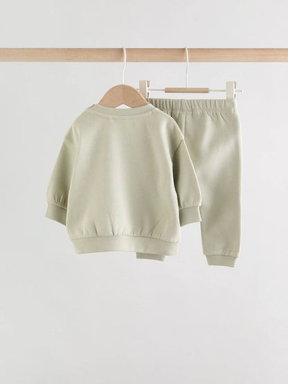 |BabyBoy| Conjunto De Moletom e Calça De Moletom Sage Green Tractor Para Bebê (0 meses a 2 anos)