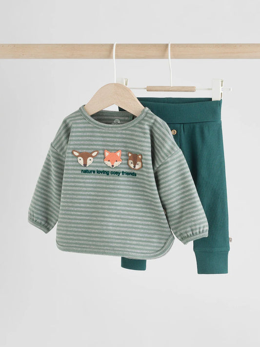|BabyBoy| Conjunto De 2 Peças De Blusa e Leggings Verdes Para Bebê (0 meses a 3 anos)