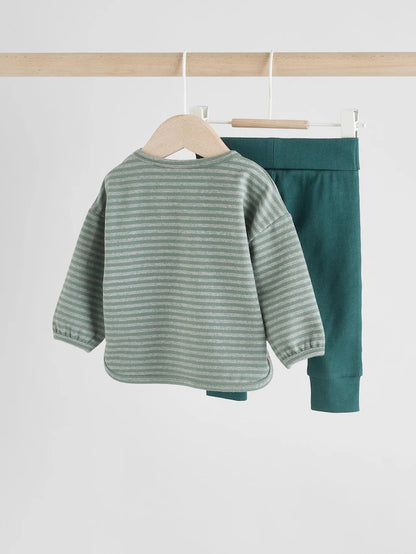 |BabyBoy| Conjunto De 2 Peças De Blusa e Leggings Verdes Para Bebê (0 meses a 3 anos)