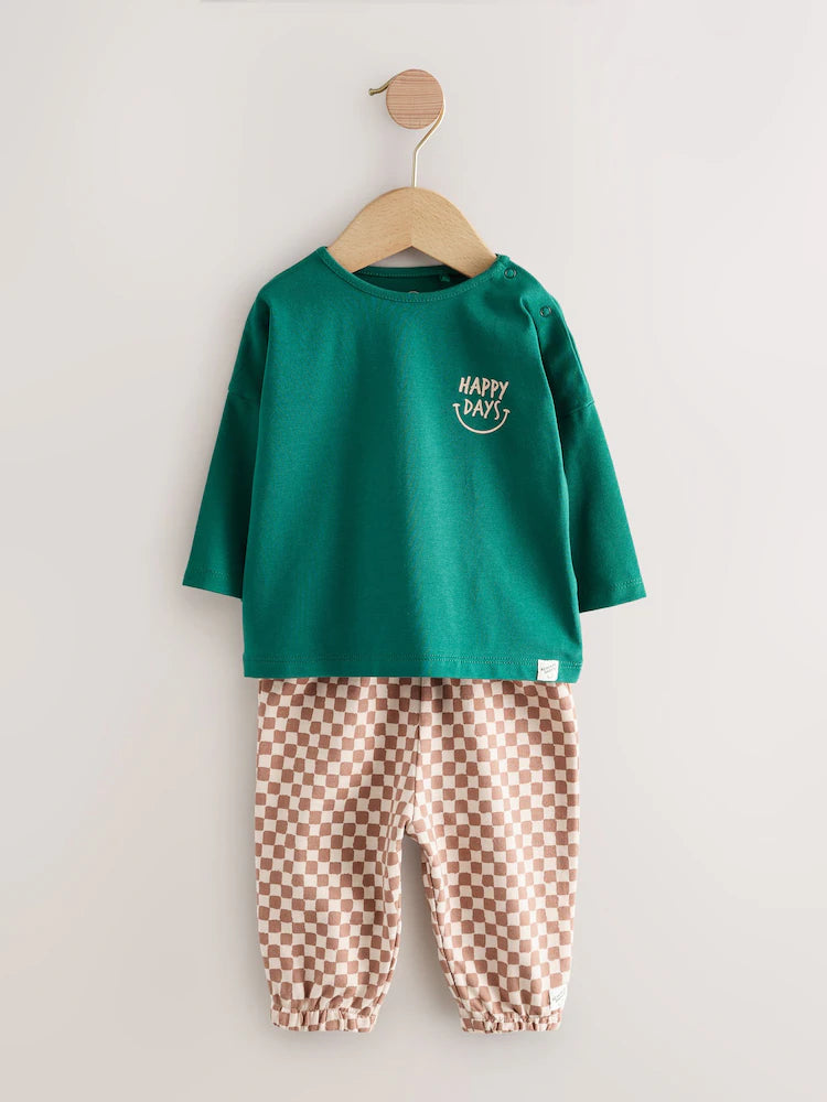 |BabyBoy| Conjunto De Blusa e Calça Xadrez Verde/Laranja Para Bebê (0 meses a 2 anos)