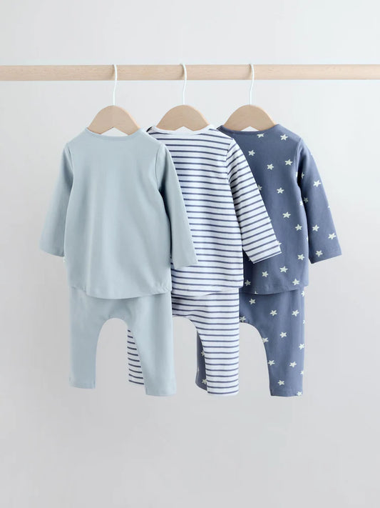 |BabyBoy| Conjunto De 6 Peças De Blusas e Leggings Azuis Hello World Para Bebês (0 meses a 3 anos)