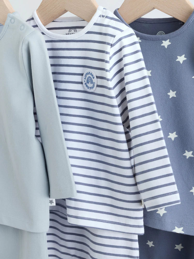 |BabyBoy| Conjunto De 6 Peças De Blusas e Leggings Azuis Hello World Para Bebês (0 meses a 3 anos)