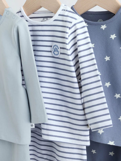 |BabyBoy| Conjunto De 6 Peças De Blusas e Leggings Azuis Hello World Para Bebês (0 meses a 3 anos)