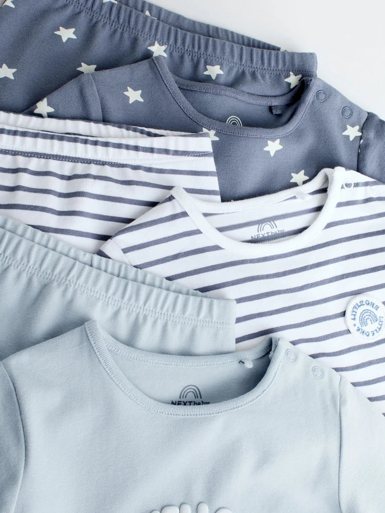 |BabyBoy| Conjunto De 6 Peças De Blusas e Leggings Azuis Hello World Para Bebês (0 meses a 3 anos)