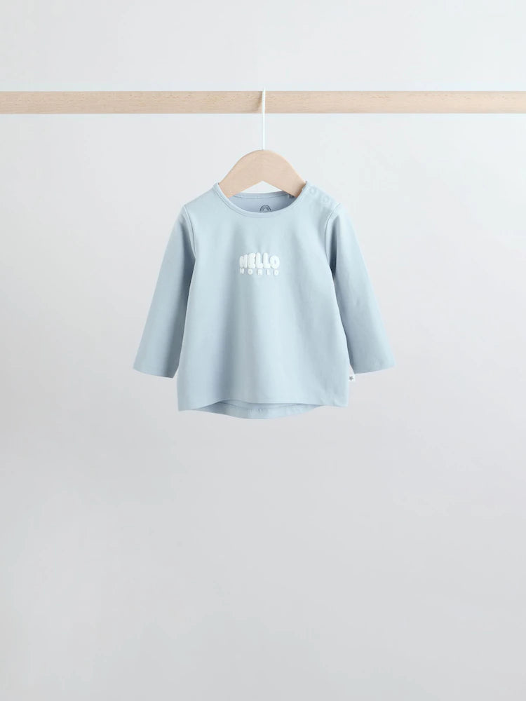 |BabyBoy| Conjunto De 6 Peças De Blusas e Leggings Azuis Hello World Para Bebês (0 meses a 3 anos)