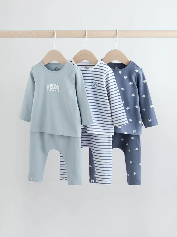 |BabyBoy| Conjunto De 6 Peças De Blusas e Leggings Azuis Hello World Para Bebês (0 meses a 3 anos)