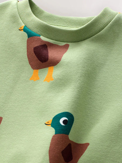 |Girl| Moletom Verde Com Gola Redonda e Estampa Completa (3 meses a 7 anos)