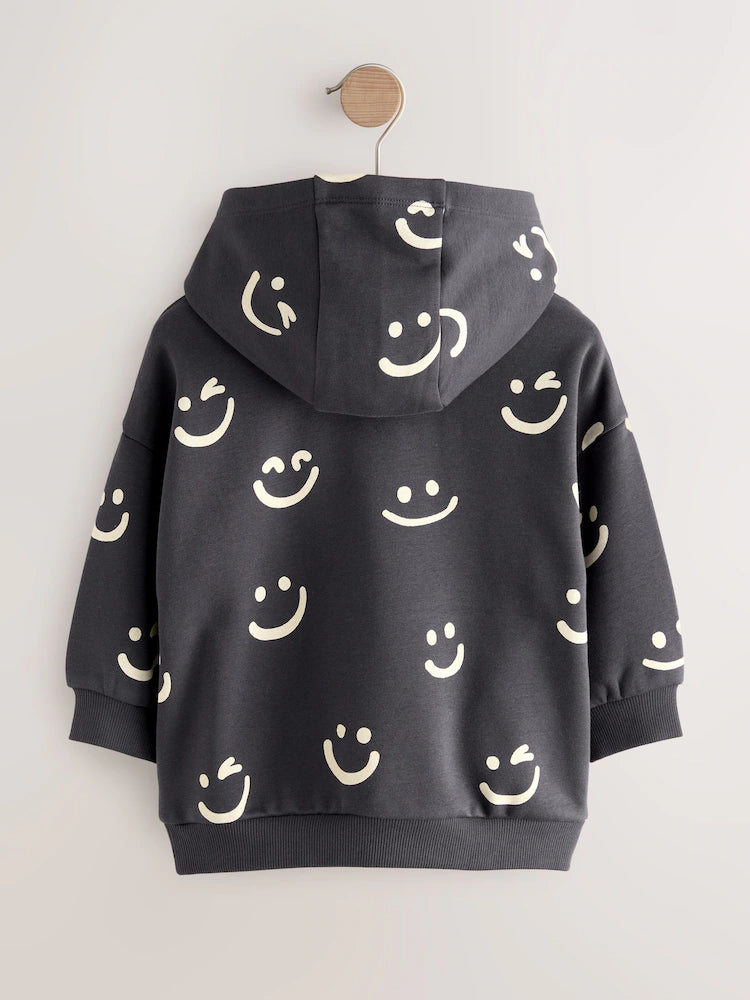 |Boy| Moletom Com Capuz Estampado De Manga Comprida Preto/Branco (3 meses a 7 anos)