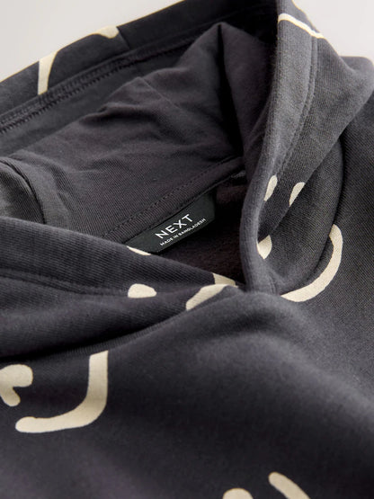 |Boy| Moletom Com Capuz Estampado De Manga Comprida Preto/Branco (3 meses a 7 anos)