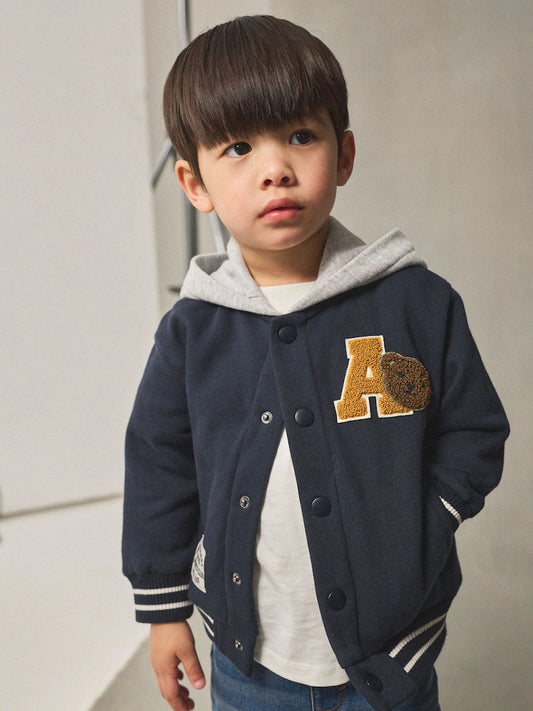|Boy| Jaqueta Bomber Azul Marinho Com Estampa De Urso (3 meses a 7 anos)
