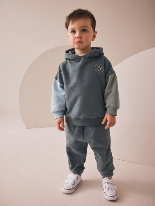|Boy| Conjunto De Moletom Com Capuz e Calça Jogger Azul (3 meses a 7 anos)