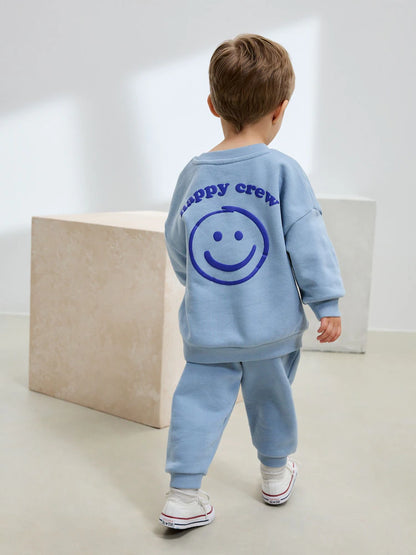 |Boy| Conjunto De Moletom e Calça De Moletom Estampados Em Azul Claro (3 meses a 7 anos)