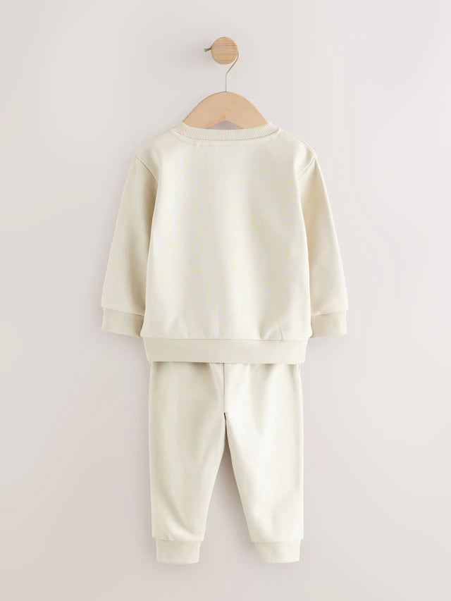 |Girl| Conjunto De Moletom e Calça Jogger Cru e Branco-Sujo (3 meses a 7 anos)