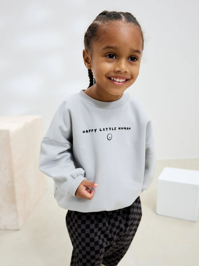 |Girl| Conjunto De Moletom Preto/Cinza e Calça Jogger Estampada (3 meses a 7 anos)