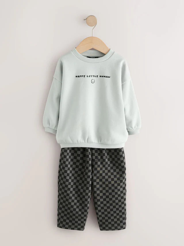 |Girl| Conjunto De Moletom Preto/Cinza e Calça Jogger Estampada (3 meses a 7 anos)