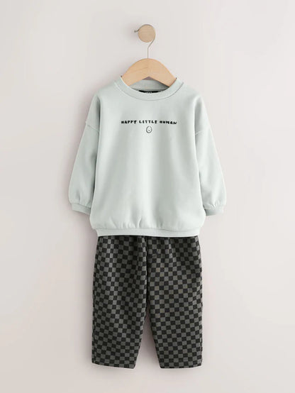 |Girl| Conjunto De Moletom Preto/Cinza e Calça Jogger Estampada (3 meses a 7 anos)