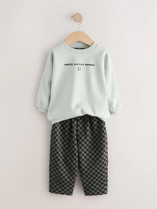 |Girl| Conjunto De Moletom Preto/Cinza e Calça Jogger Estampada (3 meses a 7 anos)