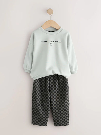 |Girl| Conjunto De Moletom Preto/Cinza e Calça Jogger Estampada (3 meses a 7 anos)