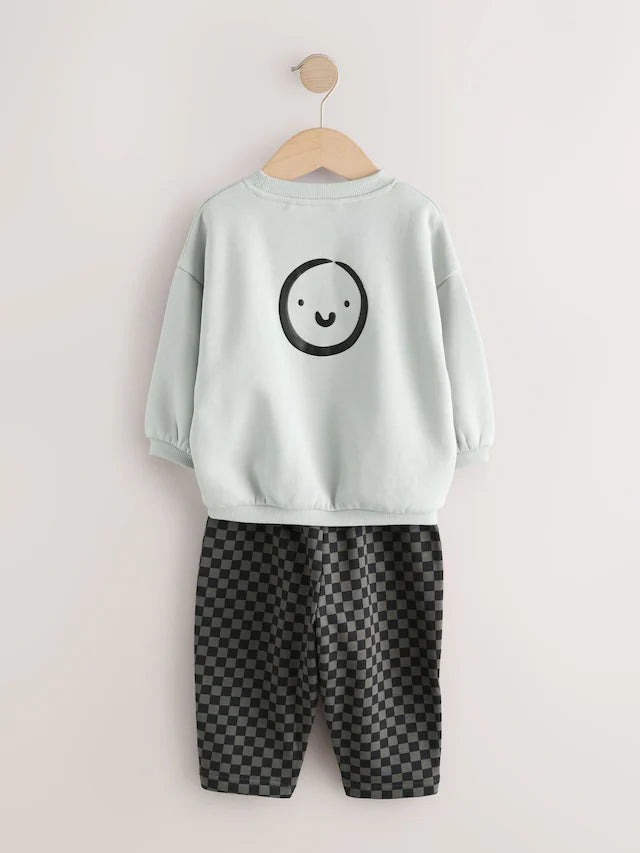 |Girl| Conjunto De Moletom Preto/Cinza e Calça Jogger Estampada (3 meses a 7 anos)