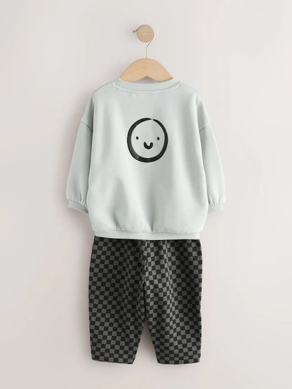 |Girl| Conjunto De Moletom Preto/Cinza e Calça Jogger Estampada (3 meses a 7 anos)