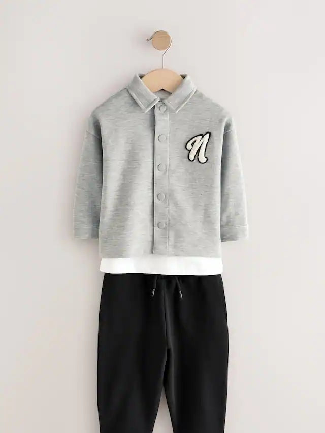 |Girl| Conjunto De 3 Peças De Camiseta Cinza e Calça Jogger (3 meses a 7 anos)