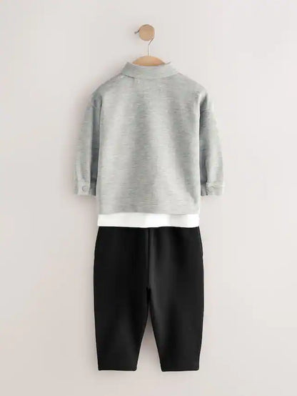 |Girl| Conjunto De 3 Peças De Camiseta Cinza e Calça Jogger (3 meses a 7 anos)