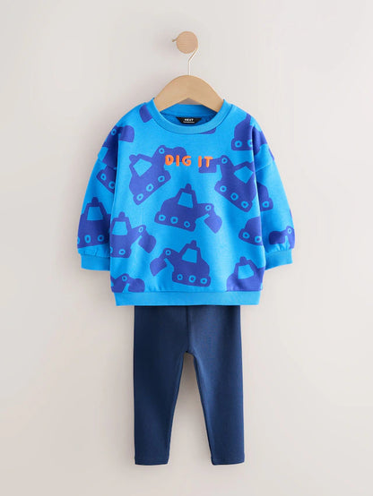 |Boy| Conjunto De Moletom e Leggings Blue Digger (3 meses a 7 anos)