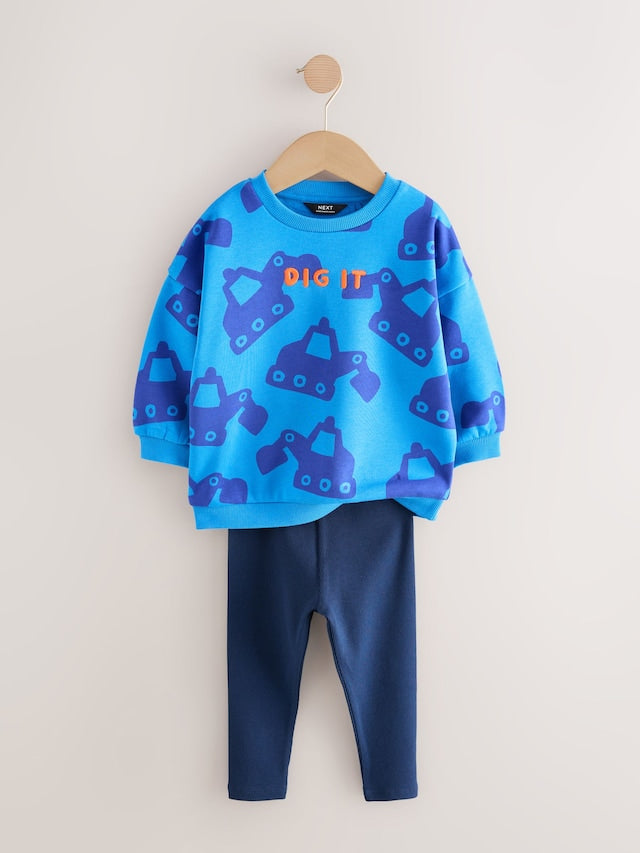 |Boy| Conjunto De Moletom e Leggings Blue Digger (3 meses a 7 anos)
