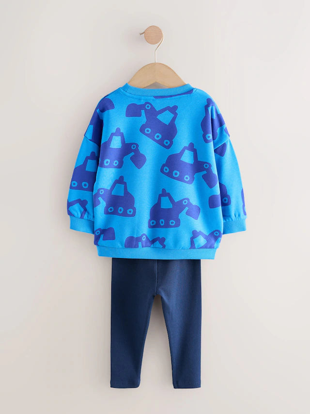 |Boy| Conjunto De Moletom e Leggings Blue Digger (3 meses a 7 anos)
