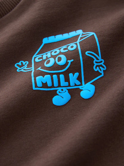 |Boy| Conjunto De Moletom e Calça De Moletom Marrom Chocolate e Azul, Pacote Com 2 (3 meses a 7 anos)