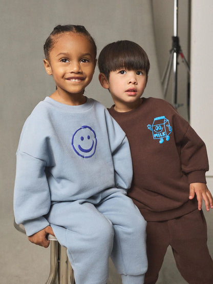 |Boy| Conjunto De Moletom e Calça De Moletom Marrom Chocolate e Azul, Pacote Com 2 (3 meses a 7 anos)
