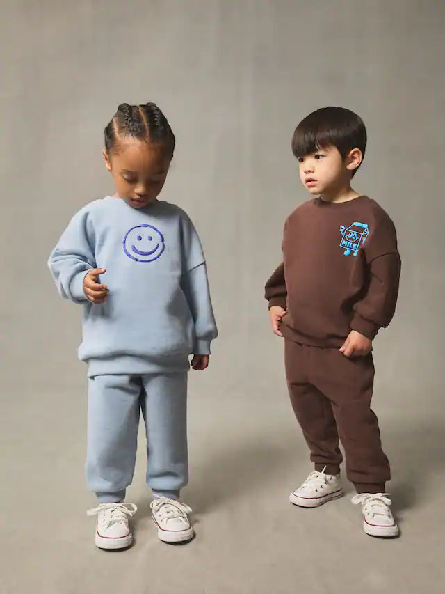 |Boy| Conjunto De Moletom e Calça De Moletom Marrom Chocolate e Azul, Pacote Com 2 (3 meses a 7 anos)