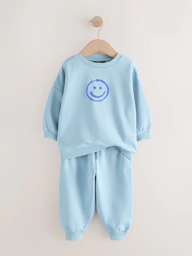 |Boy| Conjunto De Moletom e Calça De Moletom Marrom Chocolate e Azul, Pacote Com 2 (3 meses a 7 anos)