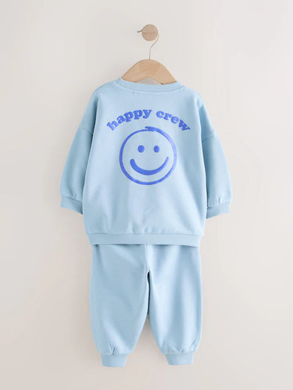 |Boy| Conjunto De Moletom e Calça De Moletom Marrom Chocolate e Azul, Pacote Com 2 (3 meses a 7 anos)