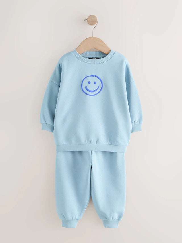 |Boy| Conjunto De Moletom e Calça De Moletom Marrom Chocolate e Azul, Pacote Com 2 (3 meses a 7 anos)