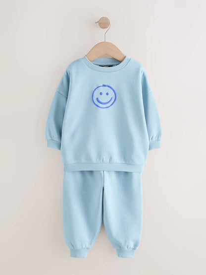 |Boy| Conjunto De Moletom e Calça De Moletom Marrom Chocolate e Azul, Pacote Com 2 (3 meses a 7 anos)