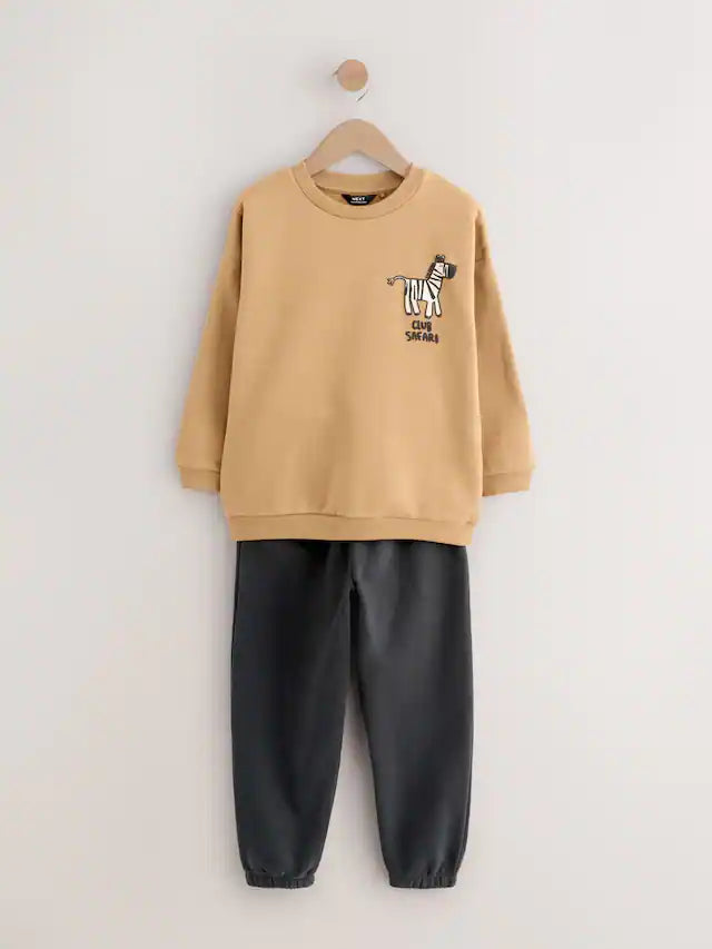 |Boy| Conjunto De Moletom e Calça Jogger Bege/Cru/Cinza Carvão, Pacote com 2 (3 meses a 7 anos)