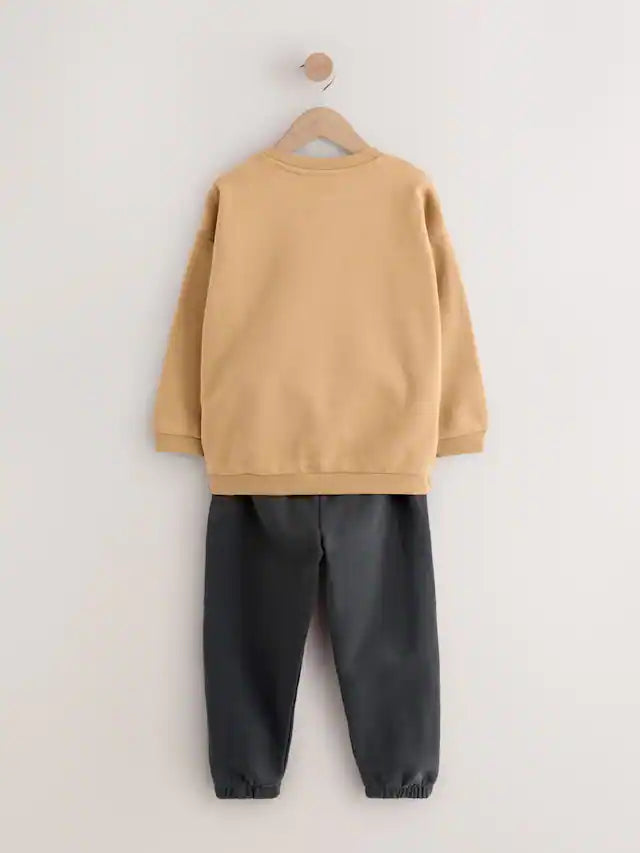 |Boy| Conjunto De Moletom e Calça Jogger Bege/Cru/Cinza Carvão, Pacote com 2 (3 meses a 7 anos)