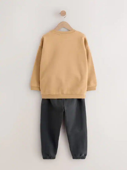 |Boy| Conjunto De Moletom e Calça Jogger Bege/Cru/Cinza Carvão, Pacote com 2 (3 meses a 7 anos)