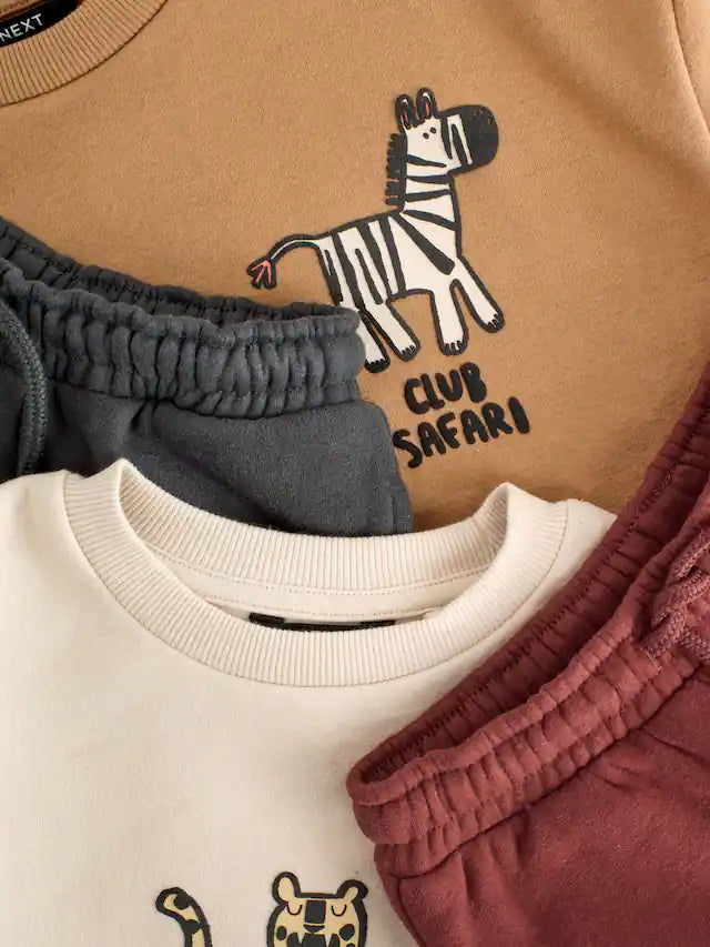 |Boy| Conjunto De Moletom e Calça Jogger Bege/Cru/Cinza Carvão, Pacote com 2 (3 meses a 7 anos)