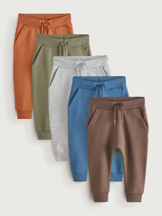 |Boy| Calça De Moletom Skinny Azul/Laranja Ferrugem/Verde Cáqui, Pacote com 5 (3 meses a 7 anos)